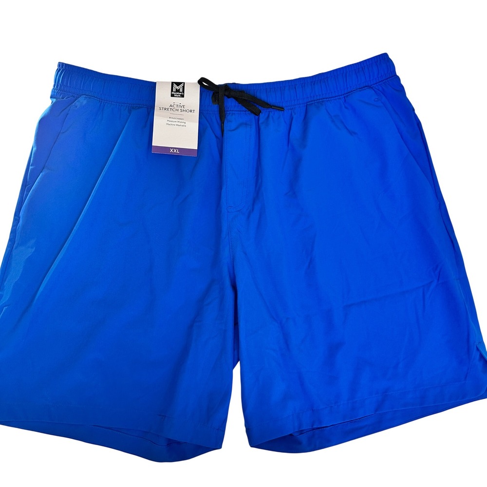 Members Mark Mens Athletic Shorts XXL Blue Active Stretch 8" Inseam‎ Workout NWT